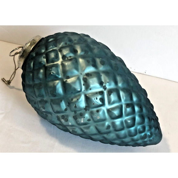 XLarge 6.5" Glass Teal Blue Quilted Pine Cone Christmas Tree Ornament Repro - Picture 3 of 3
